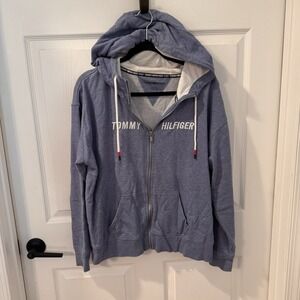 Tommy Hilfiger Light Blue Full Zip Hoodie Logo‎ Size XL Classic Preppy